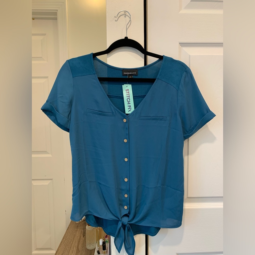 Elegant Teal Button-Front Blouse XS
